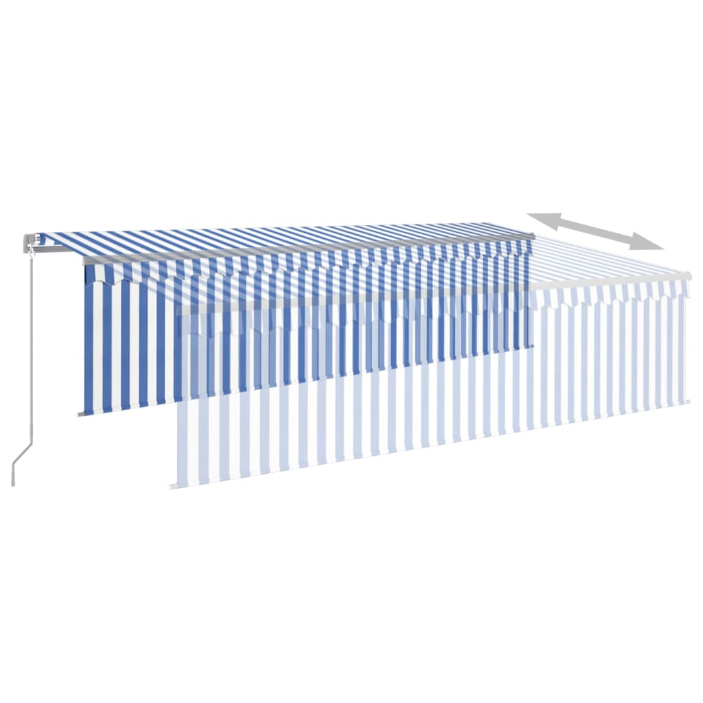 vidaXL Manual Retractable Awning with Blind&LED 5x3m Blue&White