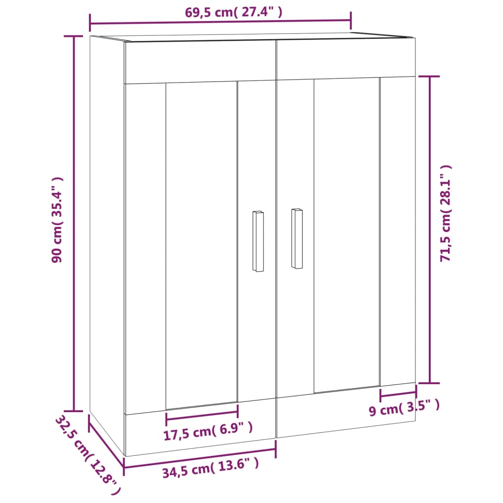vidaXL Wall Cabinet Grey Sonoma 69.5x32.5x90 cm Engineered Wood