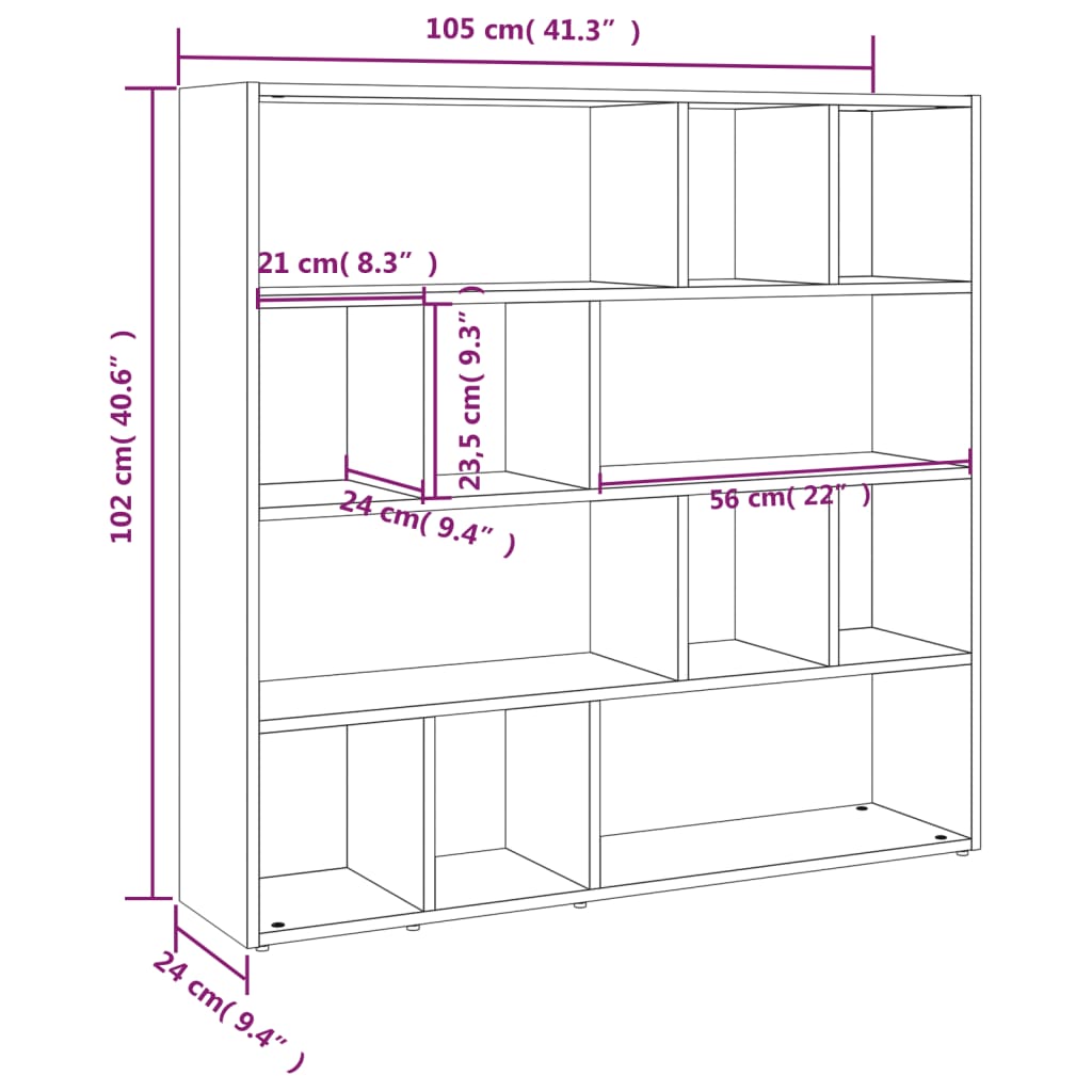 vidaXL Book Cabinet/Room Divider Concrete Grey 105x24x102 cm