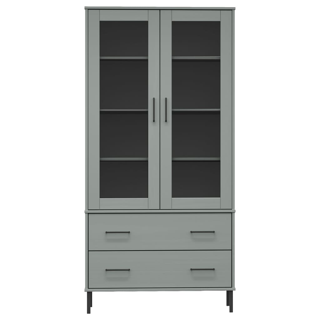 vidaXL Bookcase with Metal Legs Grey 85x35x172.5 cm Solid Wood OSLO