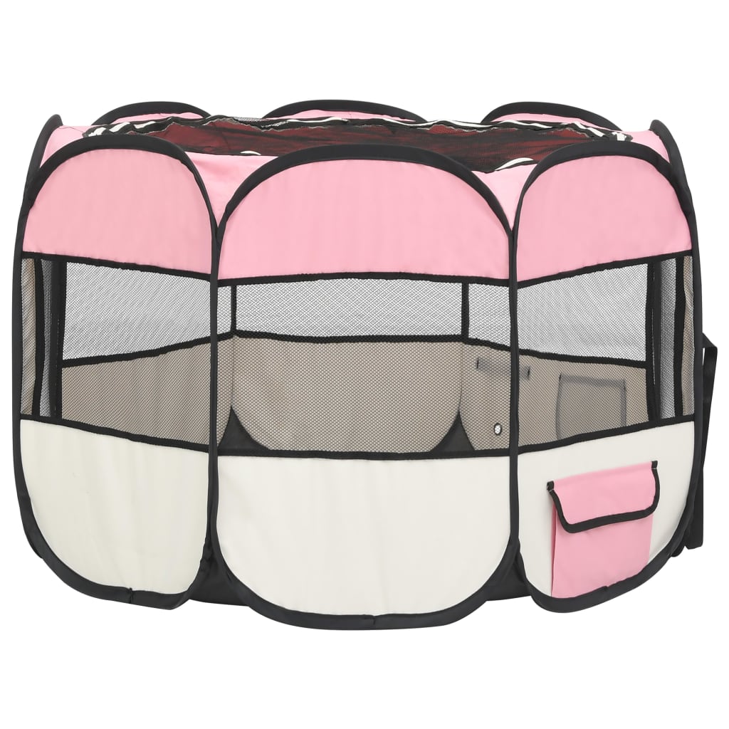 vidaXL Foldable Dog Playpen with Carrying Bag Pink 90x90x58 cm