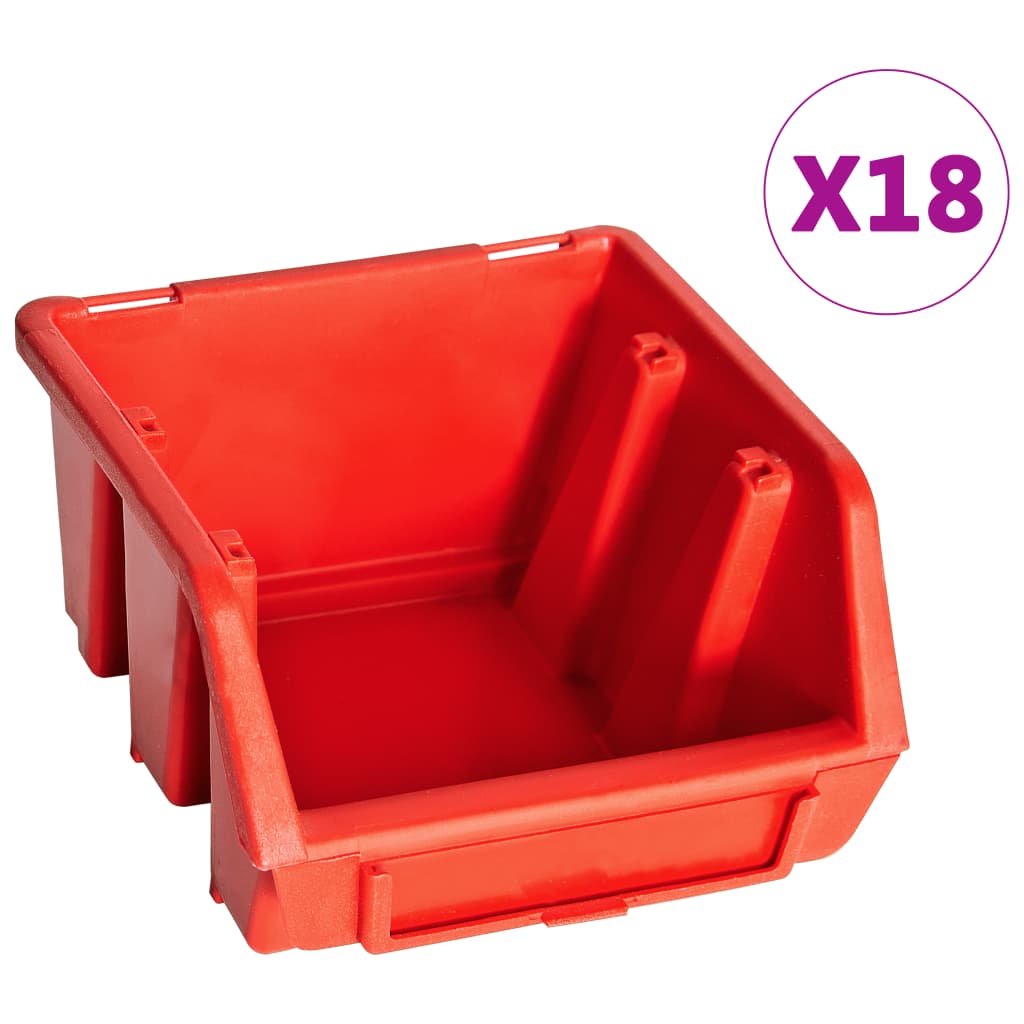 vidaXL 32 Piece Storage Bin Kit with Wall Panels Red and Black