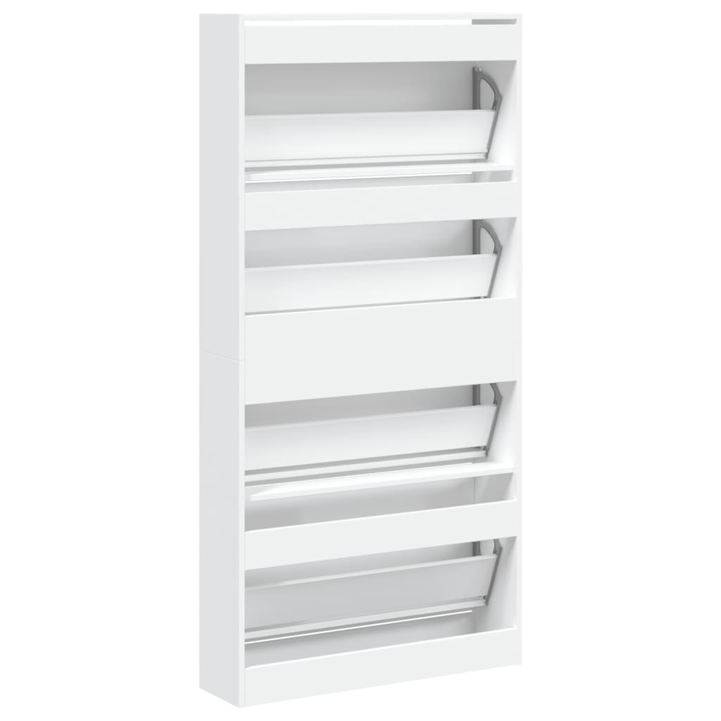 vidaXL Shoe Cabinet with 4 Flip-Drawers White 80x21x163.5 cm