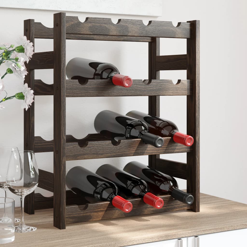 vidaXL Wine Rack for 16 Bottles Black Solid Wood Pine