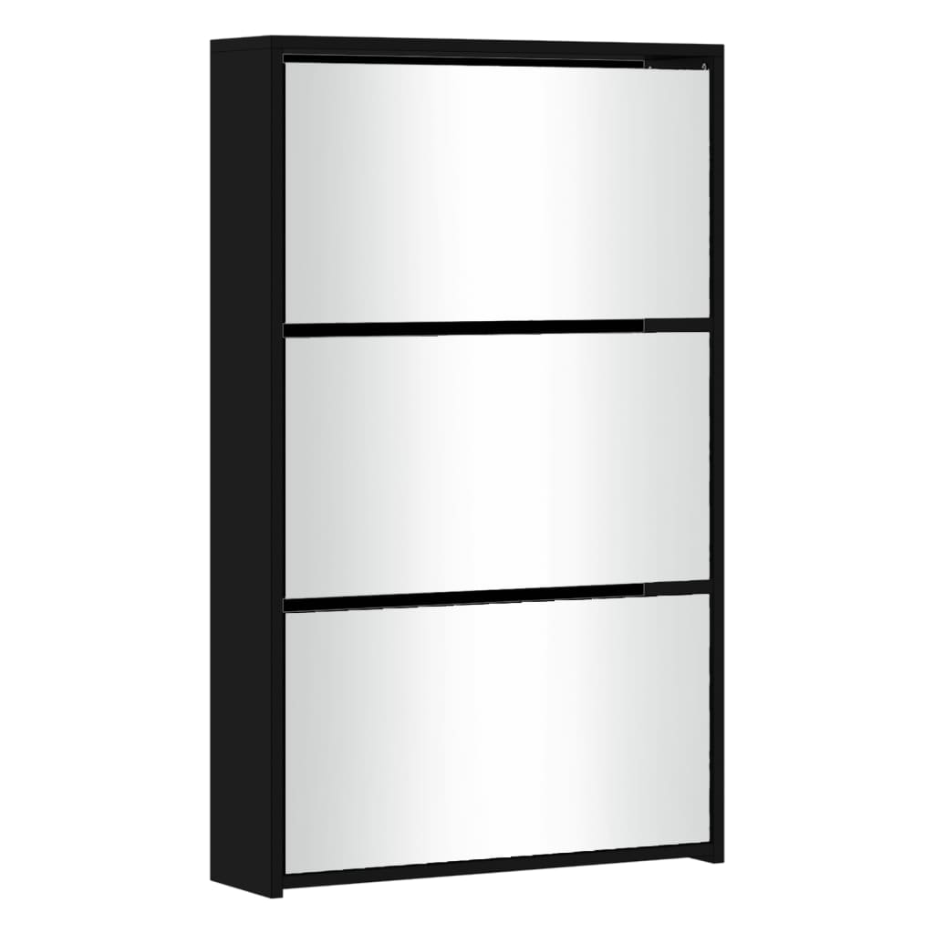vidaXL Shoe Cabinet with Mirror 3-Layer Black 63x17x102.5 cm