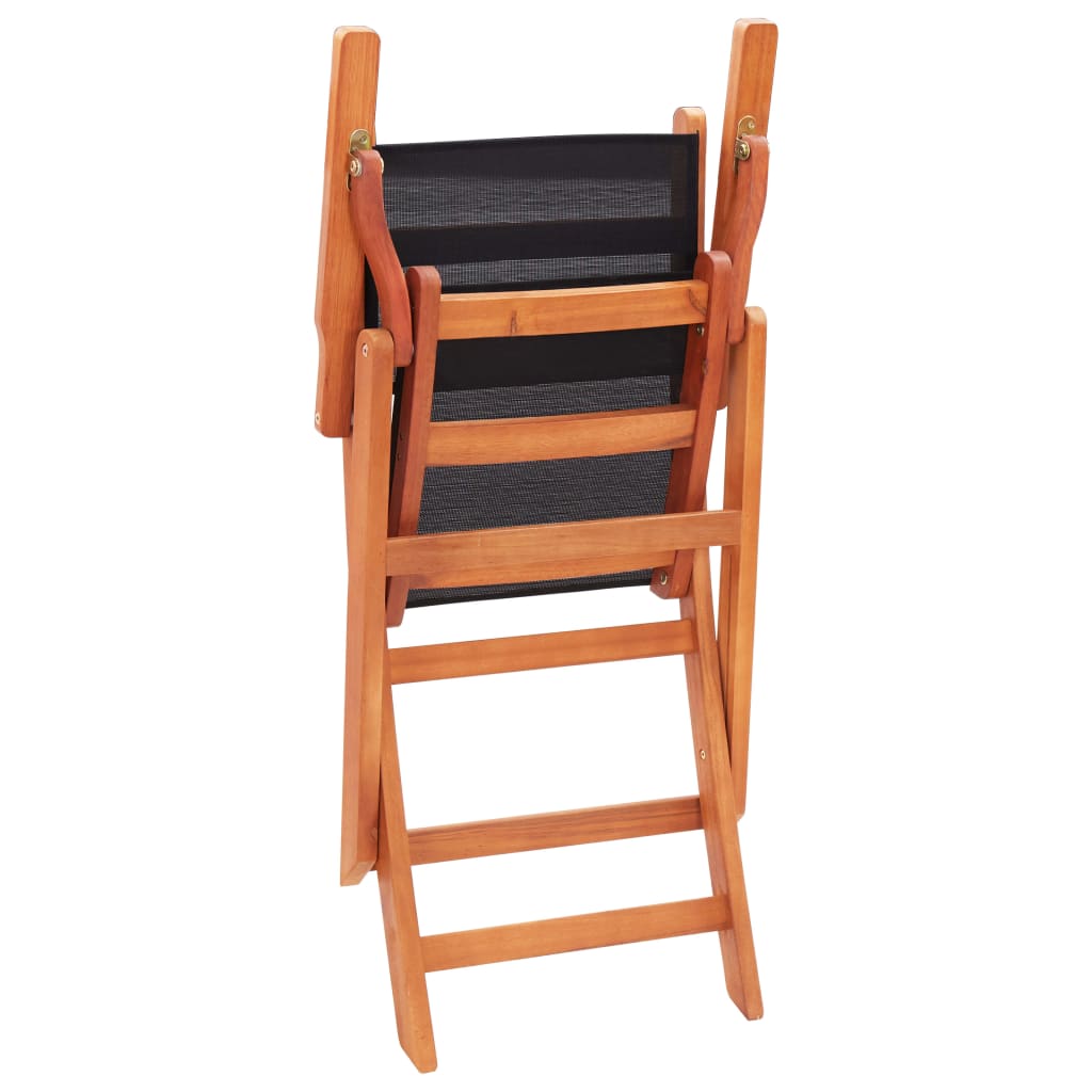 vidaXL Folding Garden Chairs 4 pcs Black Solid Eucalyptus Wood and Textilene