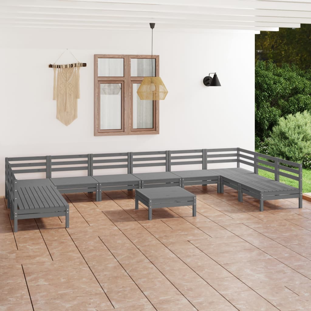 vidaXL 11 Piece Garden Lounge Set Grey Solid Pinewood