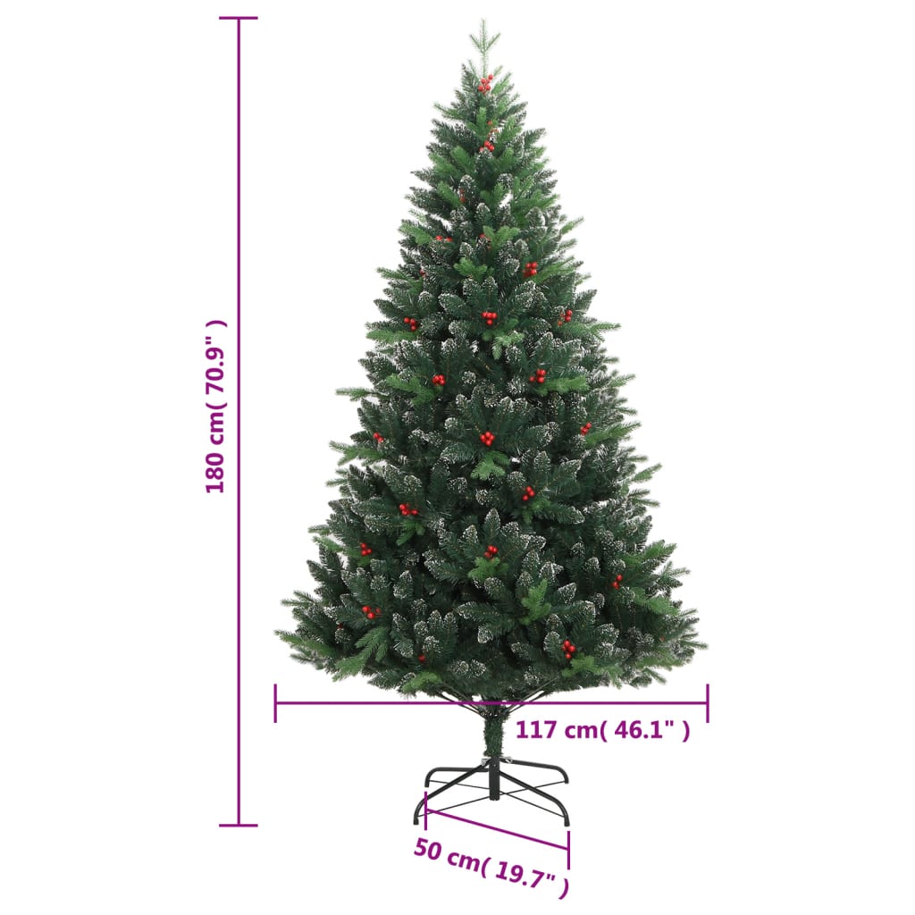 vidaXL Artificial Hinged Christmas Tree with Red Berries 180 cm