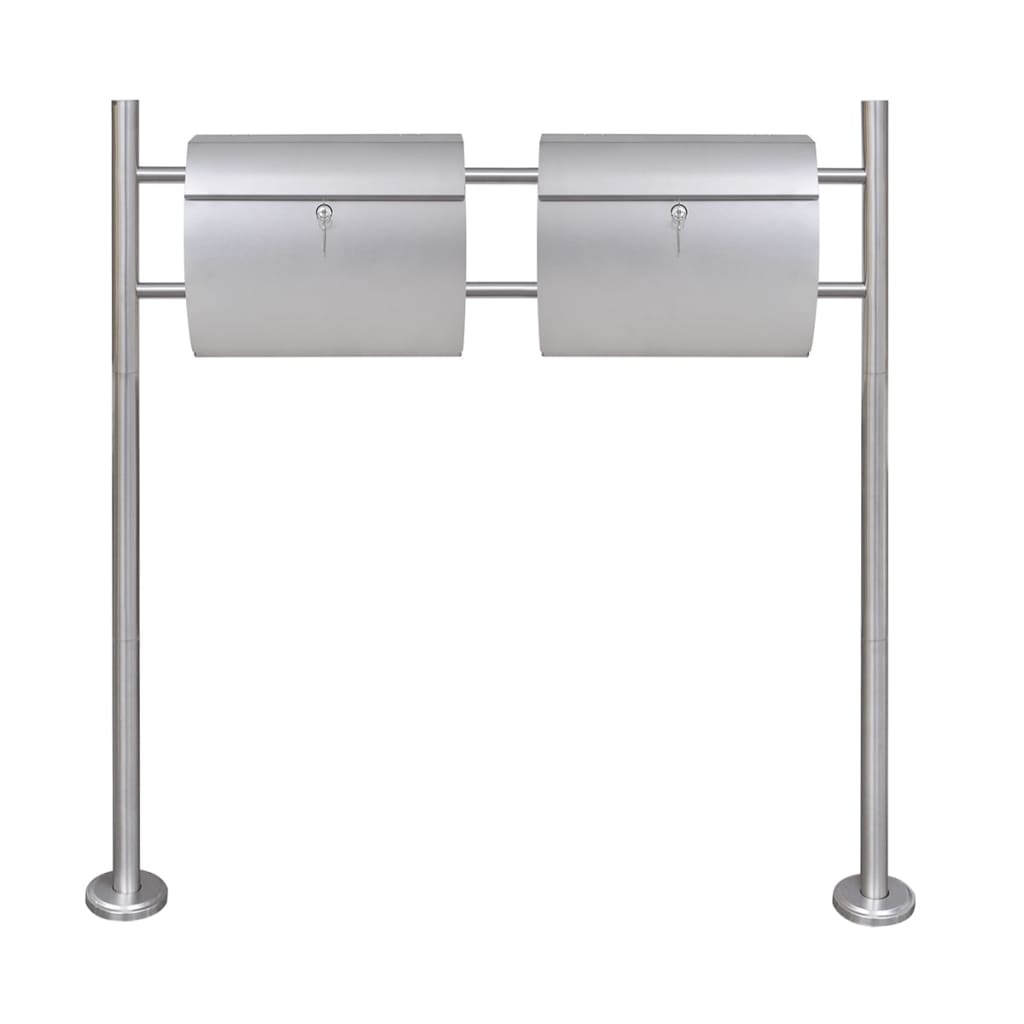 Double Mailbox on Stand Stainless Steel
