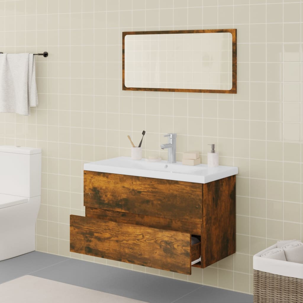vidaXL Bathroom Furniture Set Smoked Oak Engineered Wood