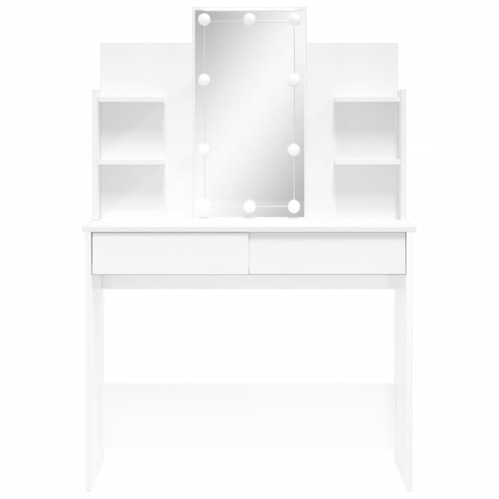 vidaXL Dressing Table with LED Lights High Gloss White 96x40x142 cm