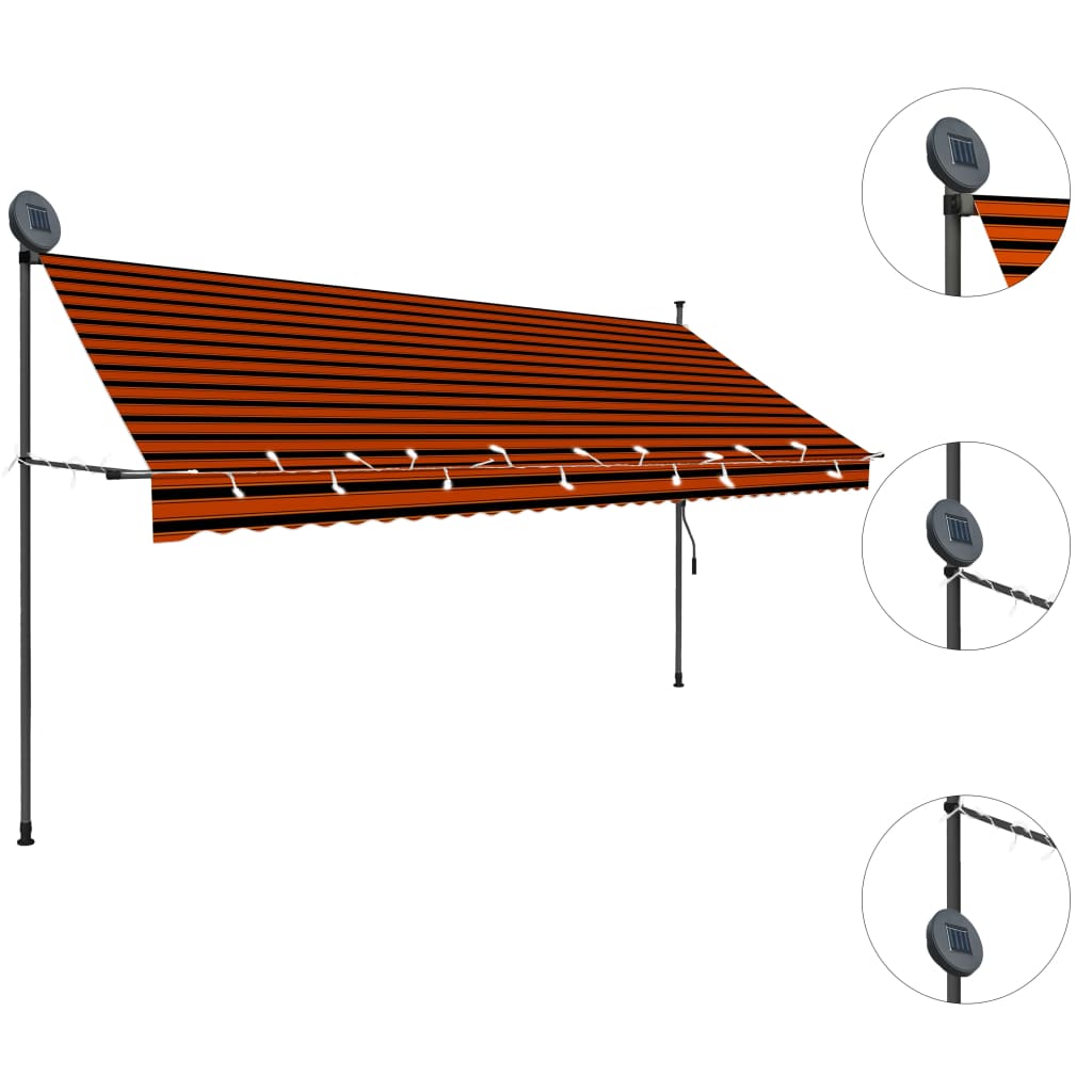 vidaXL Manual Retractable Awning with LED 350 cm Orange and Brown