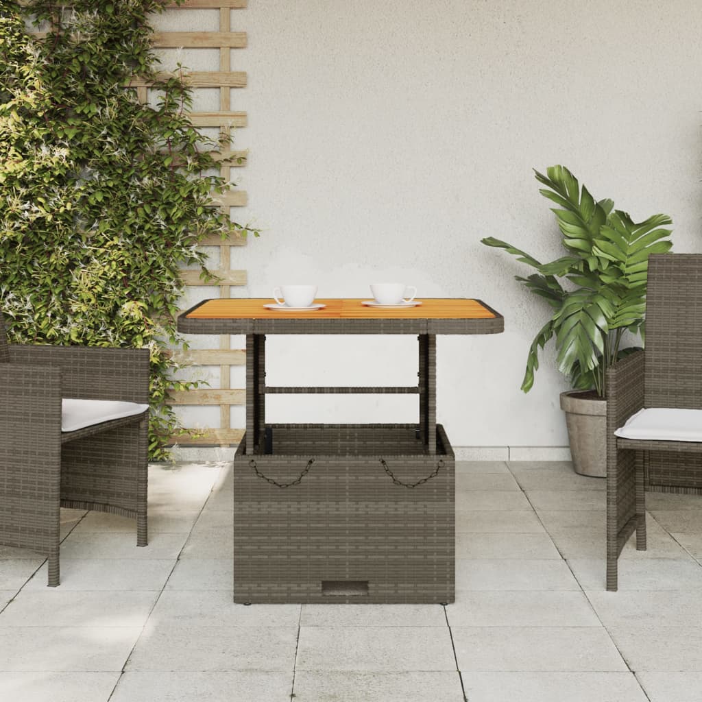 vidaXL Garden Table Grey 80x80x71 cm Poly Rattan and Acacia Wood