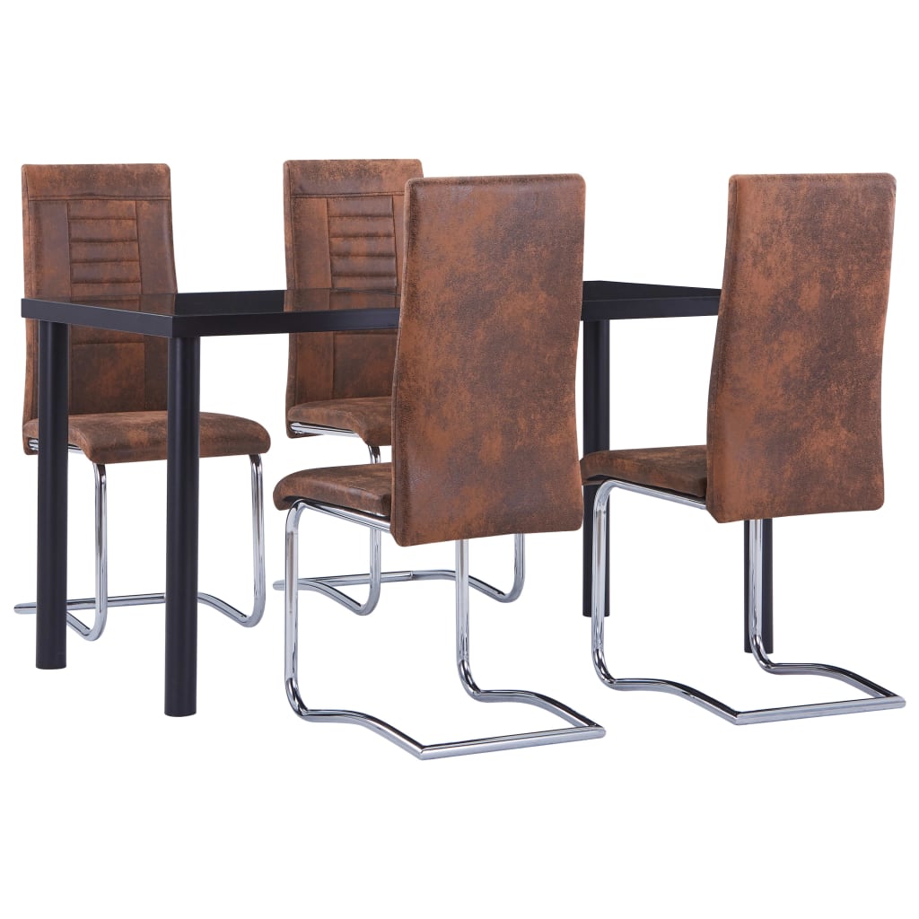 vidaXL 5 Piece Dining Set Faux Suede Leather Brown