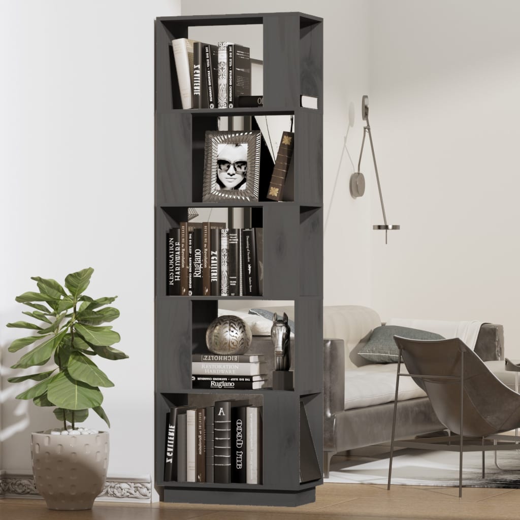 vidaXL Book Cabinet/Room Divider Grey 51x25x163.5 cm Solid Wood Pine