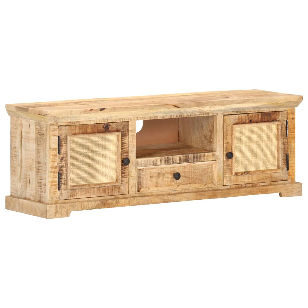 vidaXL TV Cabinet 120x30x40 cm Solid Mango Wood and Natural Cane