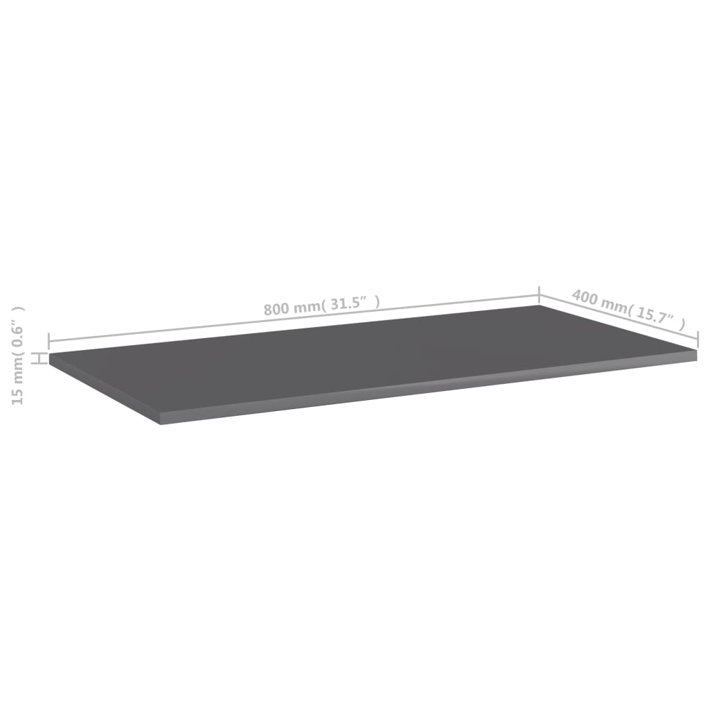 vidaXL Bookshelf Boards 4 pcs High Gloss Grey 80x40x1.5 cm Engineered Wood