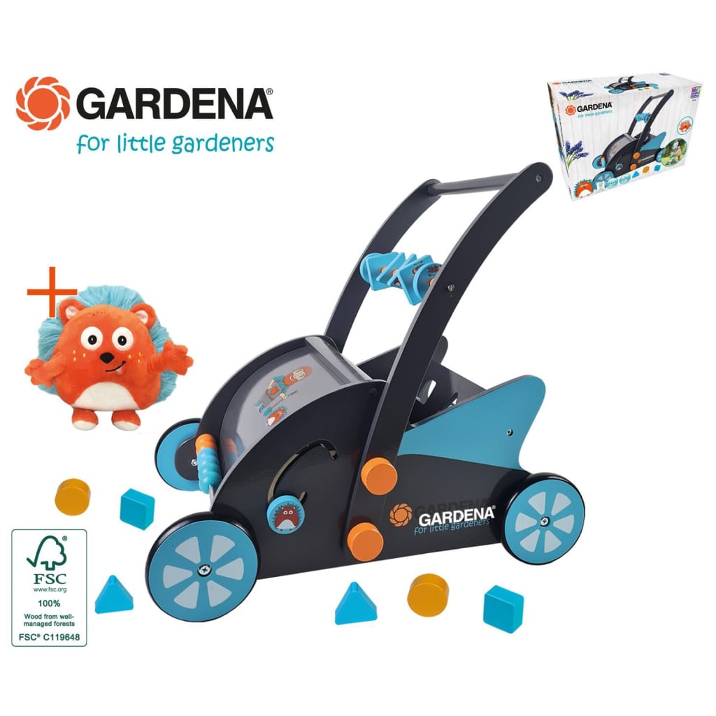 GARDENA Wooden Toy Lawn Mower Blue and Black vidaXL.ie