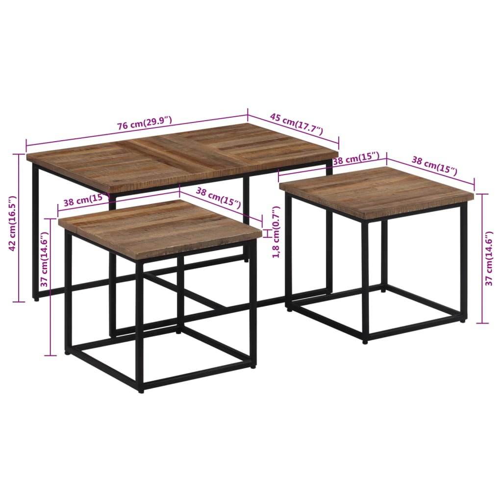 vidaXL Nesting Coffee Tables 3 pcs Solid Wood Teak
