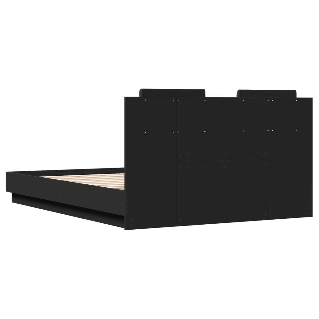 vidaXL Bed Frame with Headboard and LED Lights Black 140x190 cm