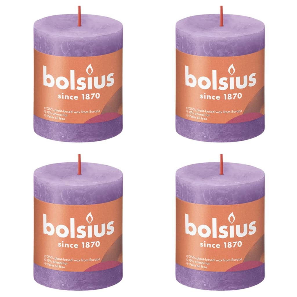 Bolsius Rustic Pillar Candles Shine 4 pcs 80x68 mm Vibrant Violet