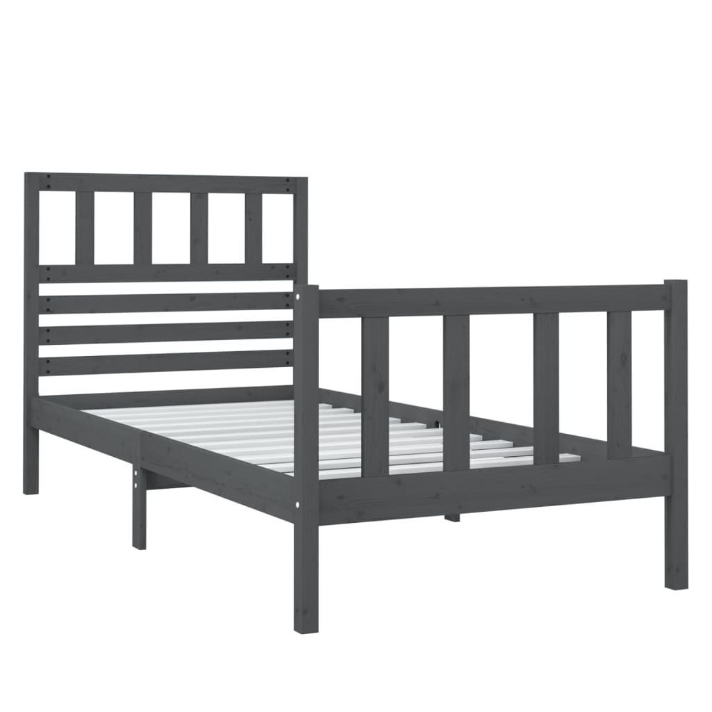 vidaXL Bed Frame Grey 75x190 cm Small Single Solid Wood
