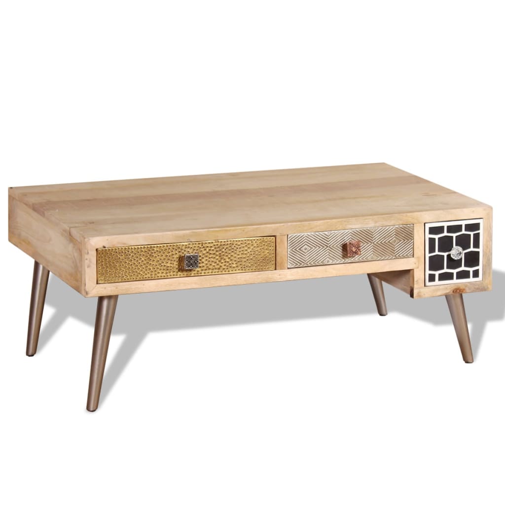 vidaXL Coffee Table with Drawers Solid Mango Wood 105x55x41 cm