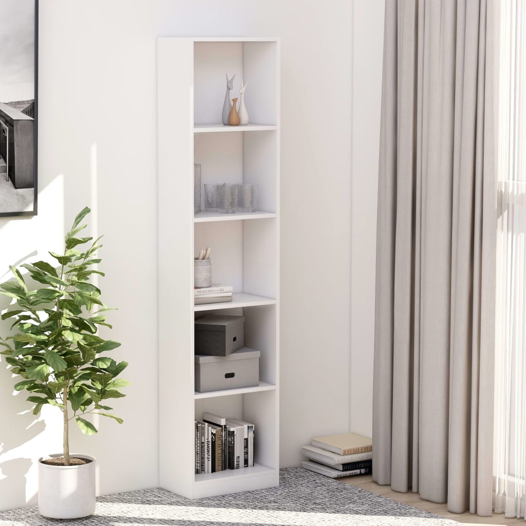 vidaXL 5-Tier Book Cabinet White 40x24x175 cm Engineered Wood