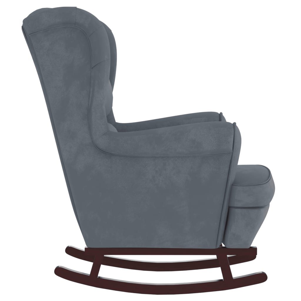 vidaXL Rocking Chair with Solid Wood Rubber Legs Dark Grey Velvet