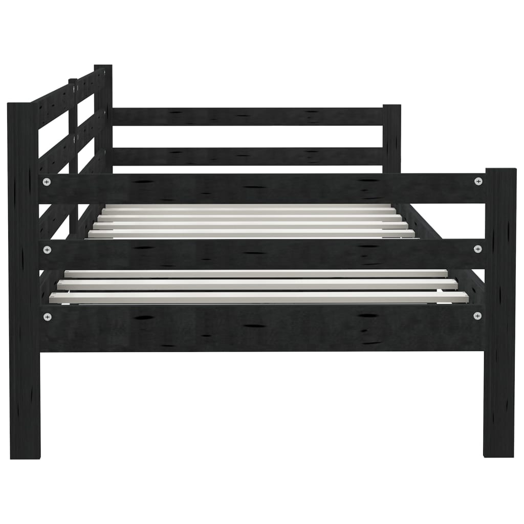 vidaXL Day Bed Black Solid Pinewood 90x200 cm
