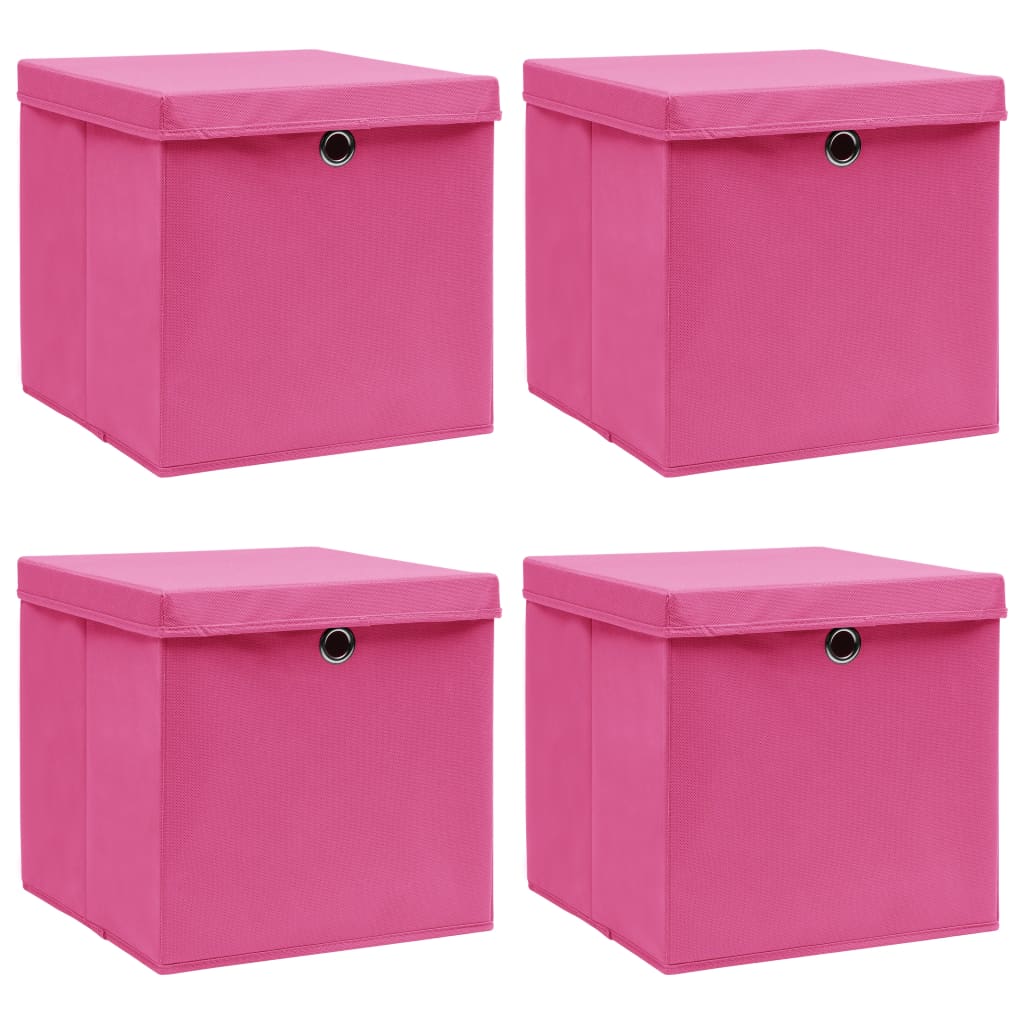 vidaXL Storage Boxes with Lids 4 pcs Pink 32x32x32 cm Fabric