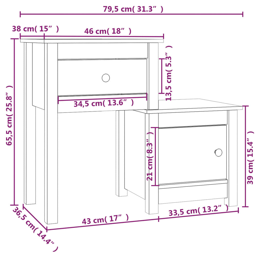 vidaXL Bedside Cabinet Honey Brown 79.5x38x65.5 cm Solid Wood Pine