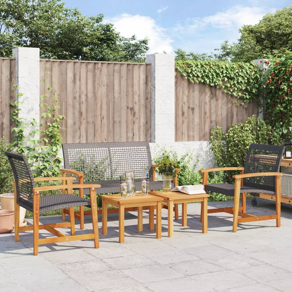 vidaXL 5 Piece Garden Lounge Set Black Poly Rattan and Acacia Wood