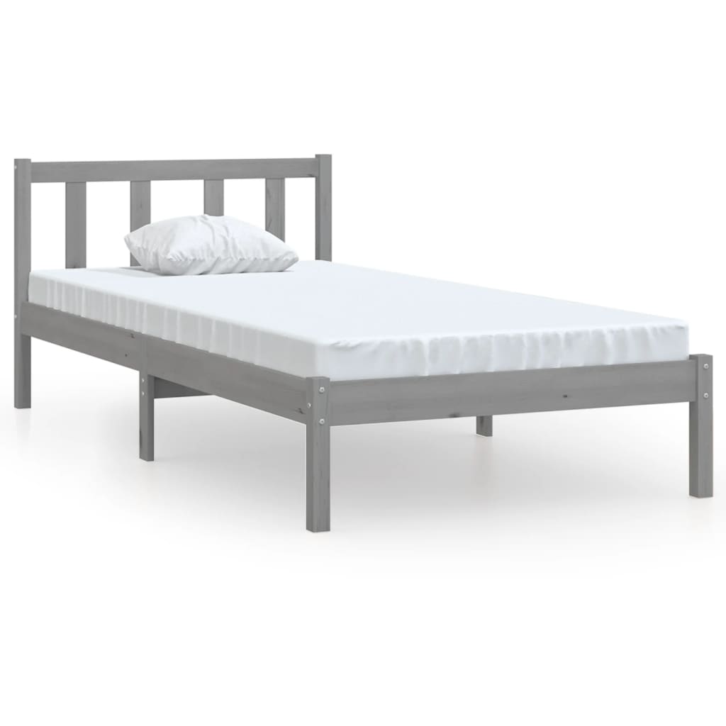 vidaXL Bed Frame Grey Solid Wood Pine 75x190 cm Small Single