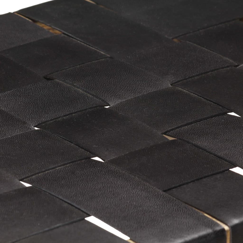 vidaXL Bar Stools 2 pcs Black Real Leather & Solid Mango Wood 46x36x60 cm