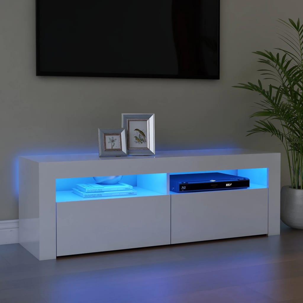 vidaXL TV Cabinet with LED Lights High Gloss White 120x35x40 cm