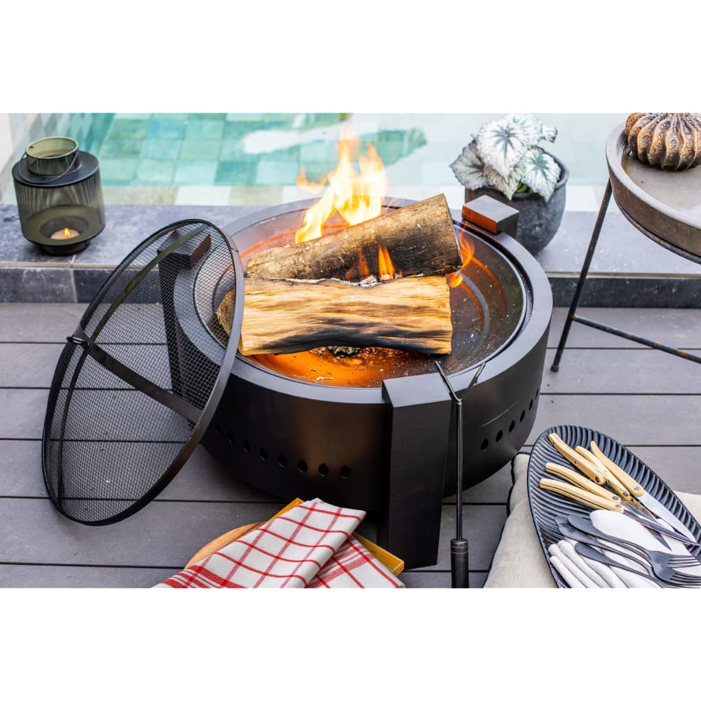 Livoo 2-in-1 Fire Pit with Grill 59.5 cm Black