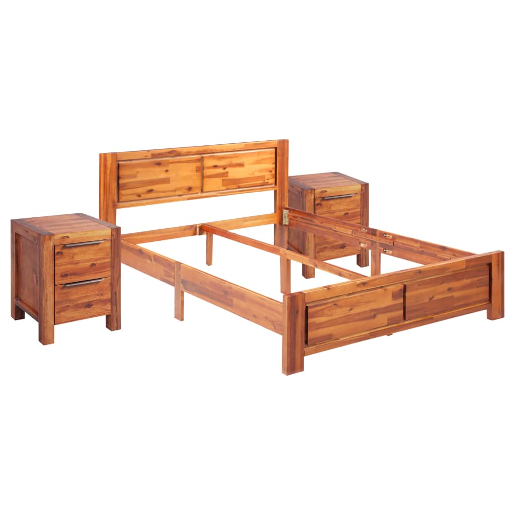 vidaXL Bed Frame with Cabinets Solid Acacia Wood Brown 140x200 cm