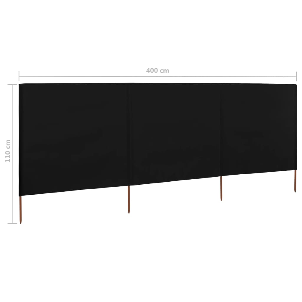 vidaXL 3-panel Wind Screen Fabric 400x80 cm Black