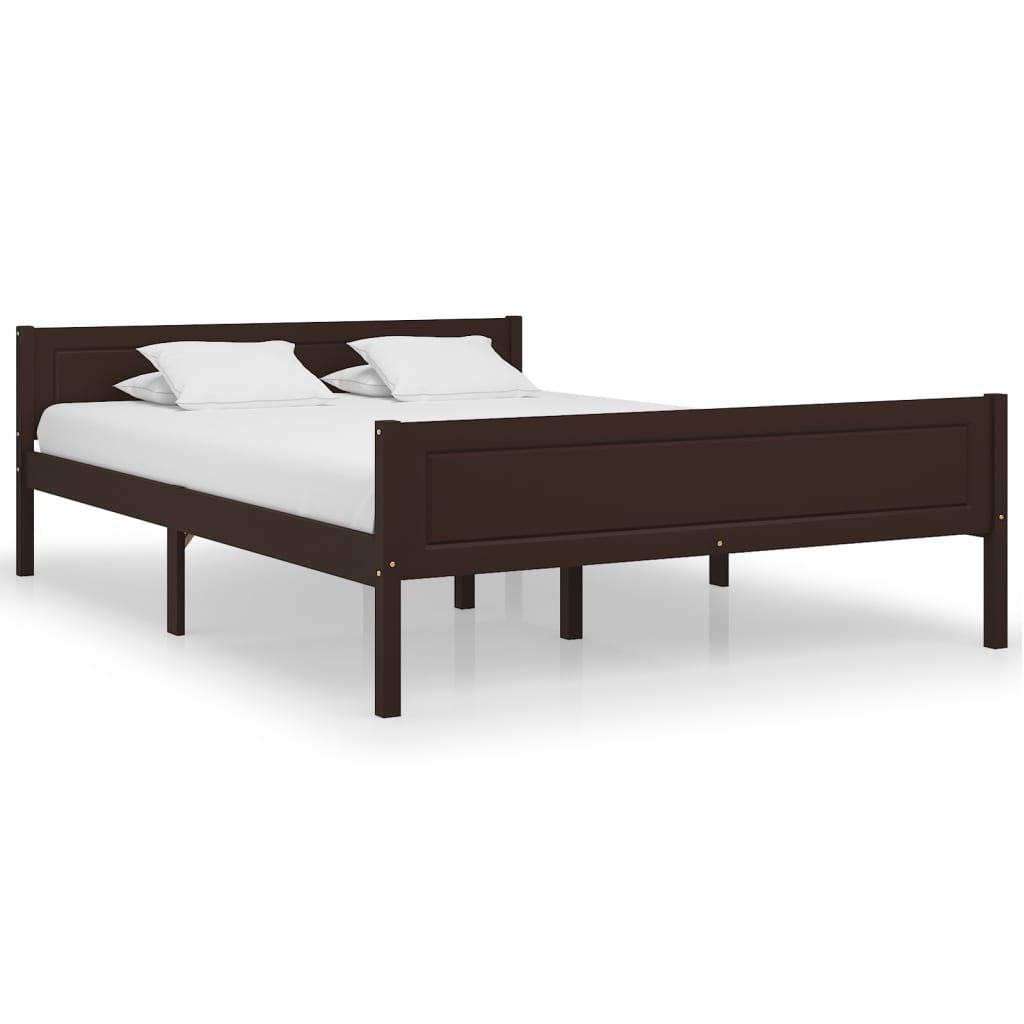 vidaXL Bed Frame Solid Pinewood Dark Brown 140x200 cm