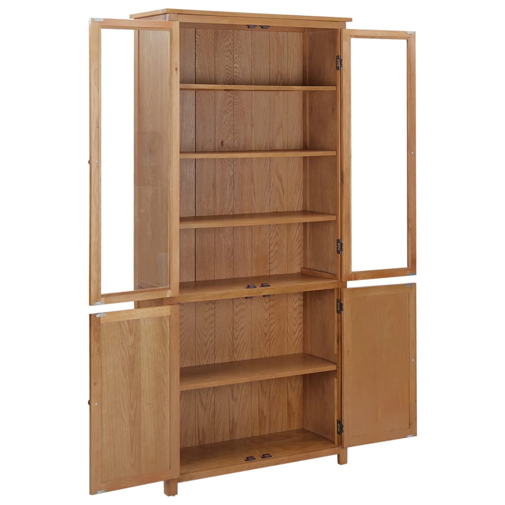 vidaXL Bookcase with 4 Doors 90x35x200 cm Solid Oak Wood and Glass