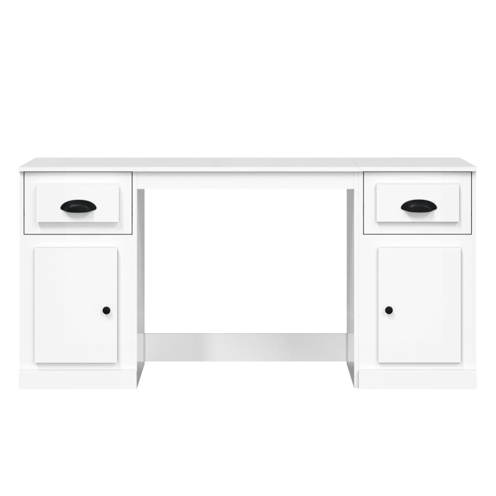 vidaXL Desk with Cabinet High Gloss White Engineered Wood