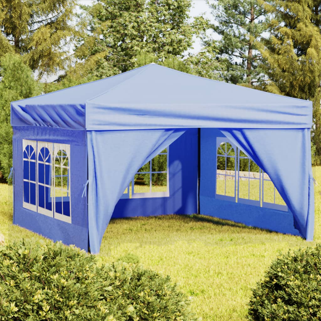 vidaXL Folding Party Tent with Sidewalls Blue 3x3 m