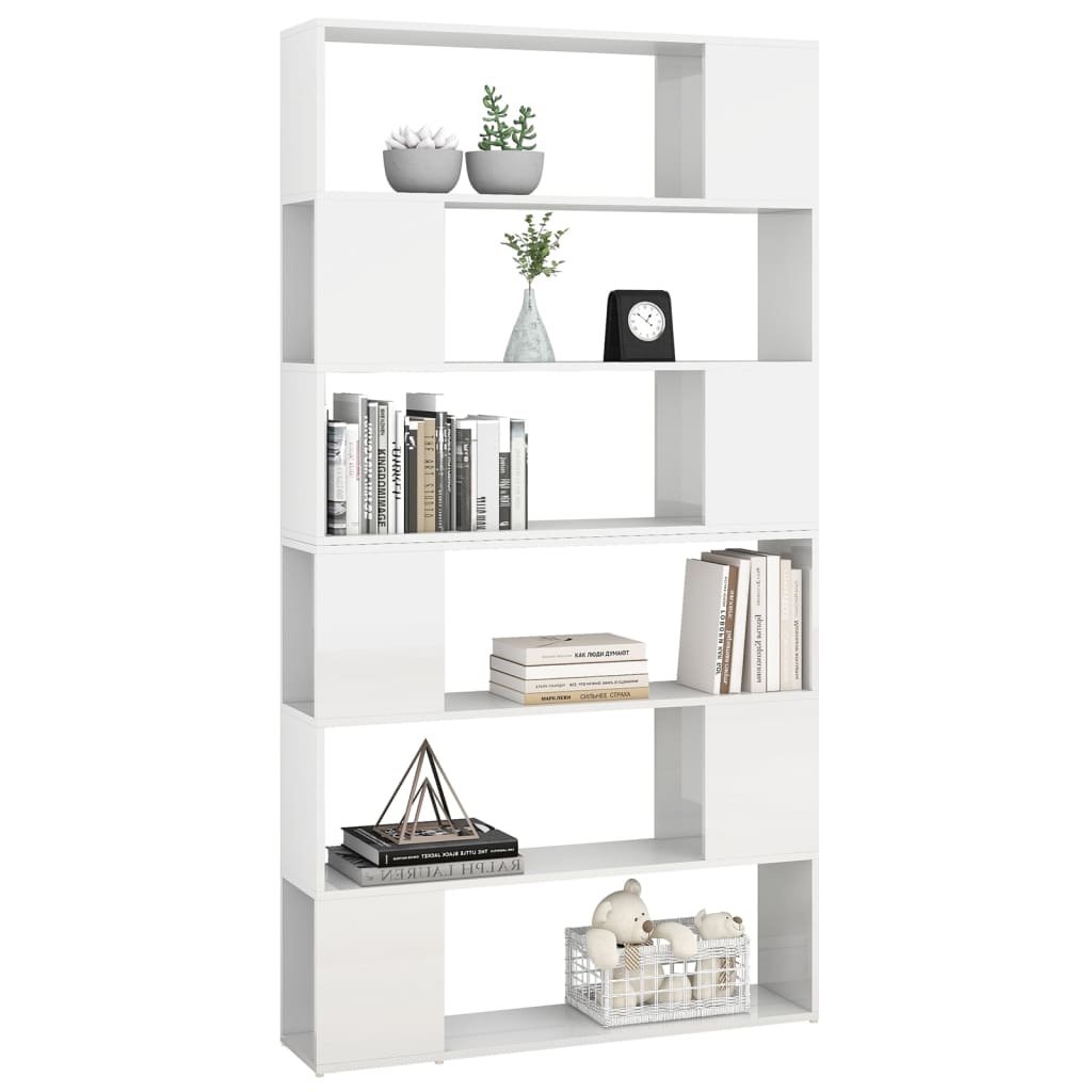 vidaXL Book Cabinet Room Divider High Gloss White 100x24x188 cm