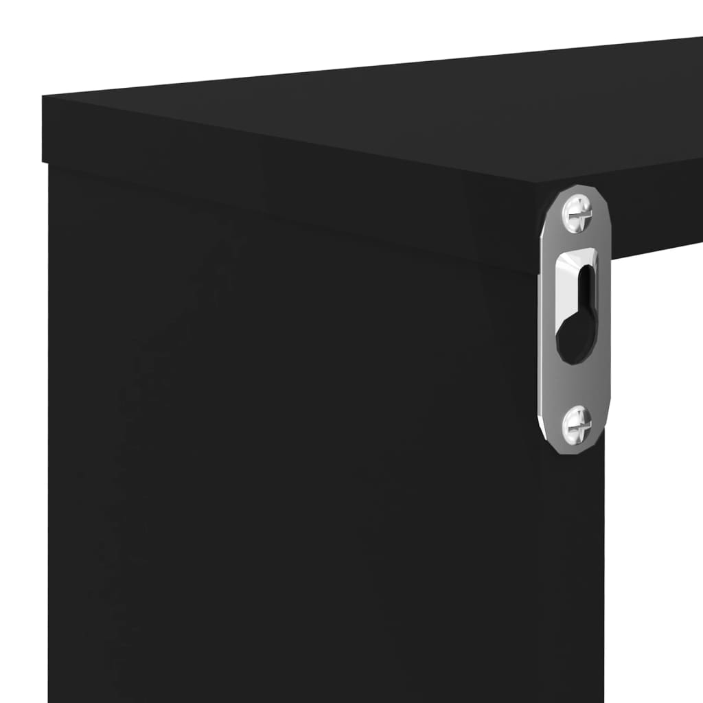 vidaXL Wall Cube Shelf 2 pcs High Gloss Black 80x15x26.5cm Engineered Wood