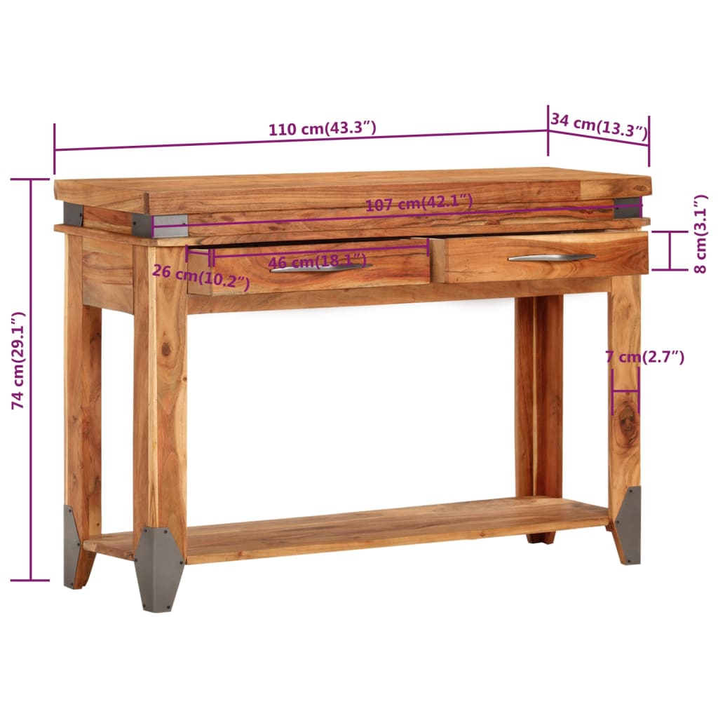 vidaXL Console Table 110x34x74 cm Solid Wood Acacia