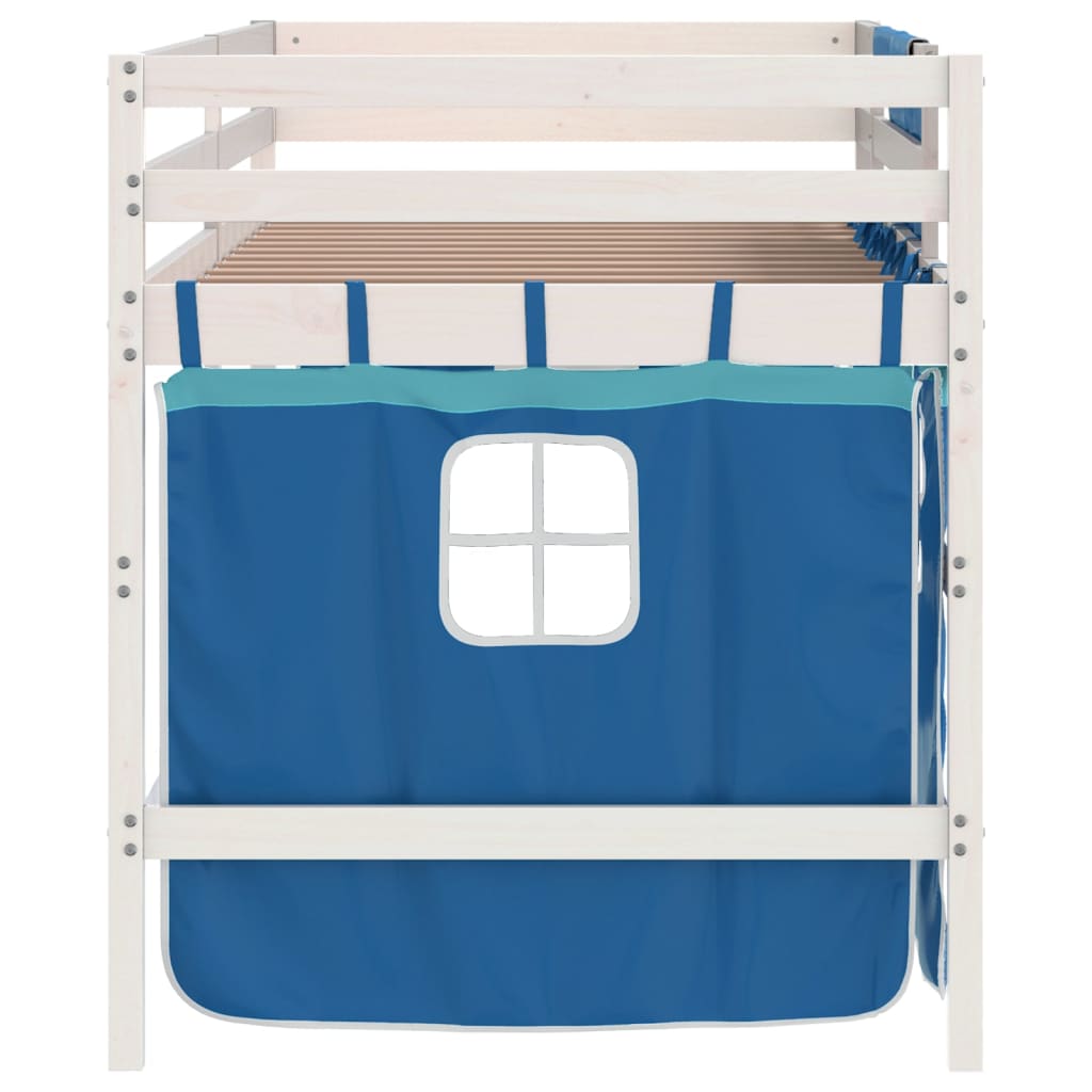 vidaXL Kids' Loft Bed with Curtains Blue 80x200cm Solid Wood Pine