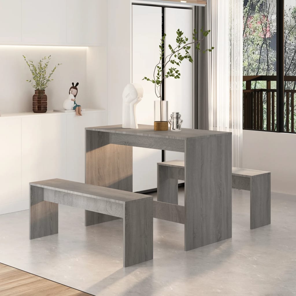 vidaXL 3 Piece Dining Set Grey Sonoma Engineered Wood