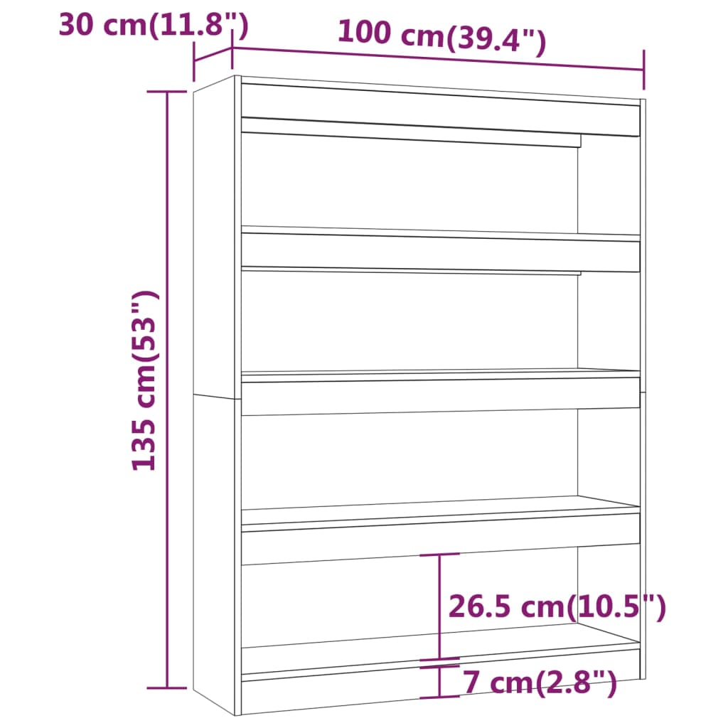 vidaXL Book Cabinet/Room Divider Grey Sonoma 100x30x135 cm