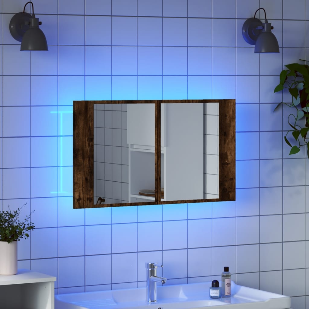 vidaXL LED Bathroom Mirror Cabinet Smoked Oak 80x12x45 cm Acrylic